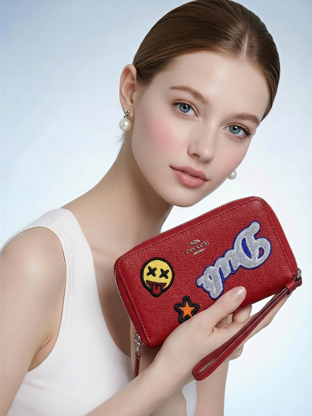 Y2K Coach Phone Wallet in Crossgrain Leather with Varsity Patches VINTAGE